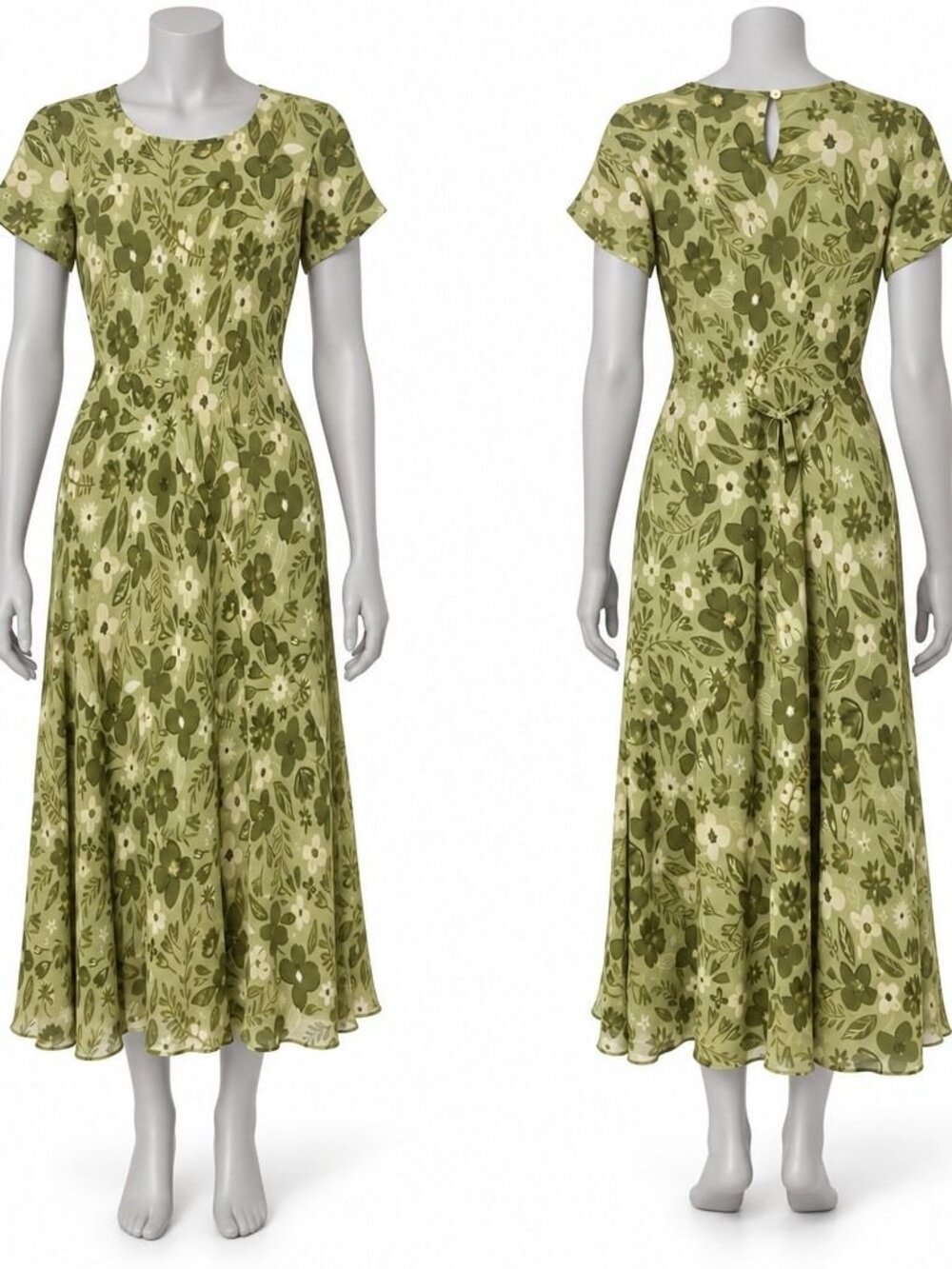 Ann Taylor Green Floral Silk Midi Dress Size 14